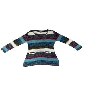 Dots XL Striped Knit Sweater Long Sleeve Pockets Multicolor Pullover‎ Top Y2K